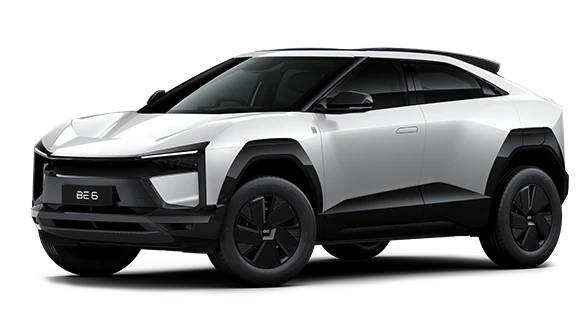 Mahindra BE 6 electric SUV coupe in Everest White, official product image